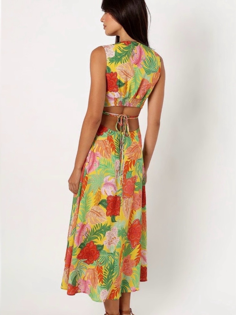 Petal & Pup Yellow Tropical Floral Dress with Open Back NWT - Picture 2 of 7